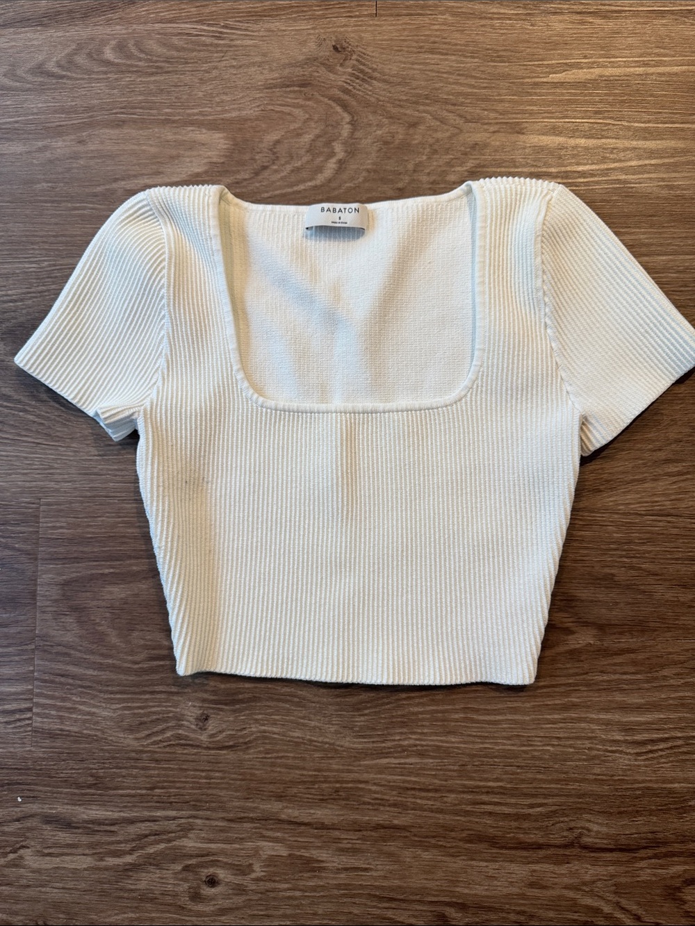 Aritzia Ivory Square-Neck Ribbed Crop Top (s)